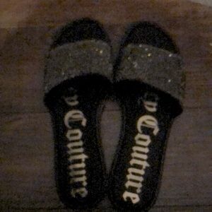 Juicy Couture black sandals slides with silver bling size 10